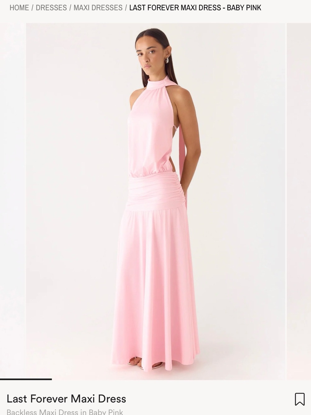 Peppermayo Backless Halter Maxi Dress in Baby Pink